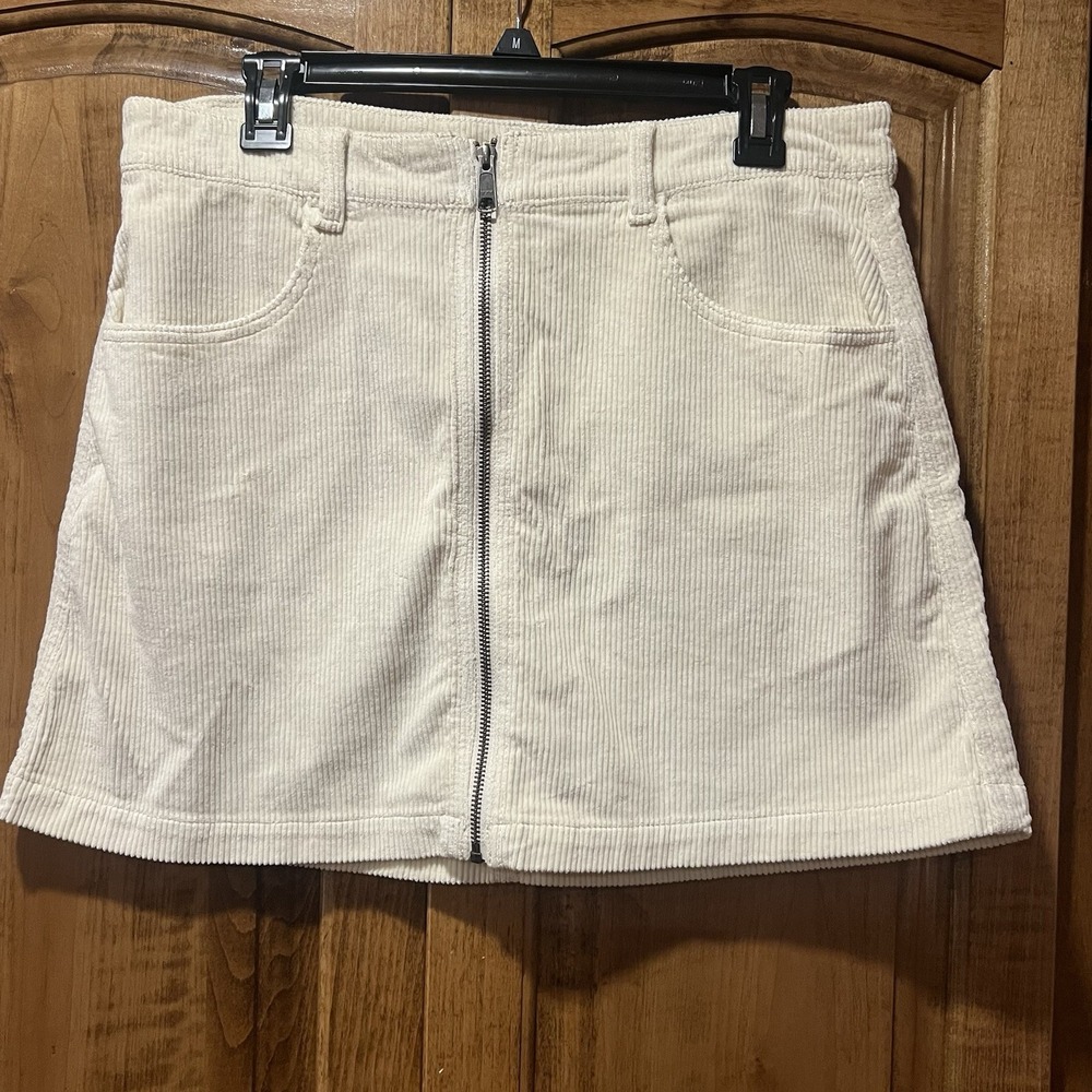 AMERICAN EAGLE Corduroy Super Hi-Rise A-Line Mini Skirt Sz 12 Cream Pockets‎